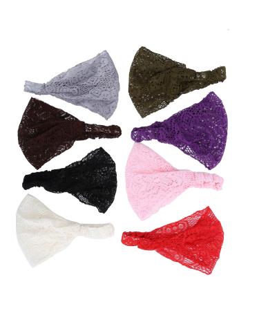 8 Pieces Lace Headbands Headwrap Elastic Elegant Stretchy Hairbands Hair Turban Fashion Hair Accessories for Women Girls 8 Colors