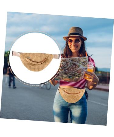 jojofuny 1pc Straw Shoulder Chest Bag Mini Belt Bag Summer Fanny Bag Simulation Straw Chest Bag Fashion 31x16x2cm Dark Brown - Buy Online on GoSupps.com