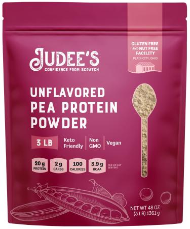 Judee’s Unflavored Pea Protein Powder (80% Protein) 3 lb - 100% Non-GMO, Keto-Friendly, Vegan - Dairy-Free, Soy-Free, Gluten-Free and Nut-Free - Easily Dissolve in Liquids