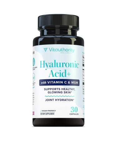 Hyaluronic Acid Capsules with MSM & Vitamin C | 120mg Sodium Hyaluronate | Skin Hydration Elasticity & Collagen Support | Vegan Non-GMO Antioxidant Beauty Supplement 30 Servings