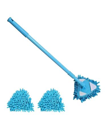LLGY Triangle Cleaning Mop 180 Degree Rotatable Adjustable Triangle Cleaning Mop Tools, Extra Gift 2 Reusable Mop Heads, Wet and Dry, for Bathroom Floor Wall Bed Bottom (Blue + 2 Mop Heads)