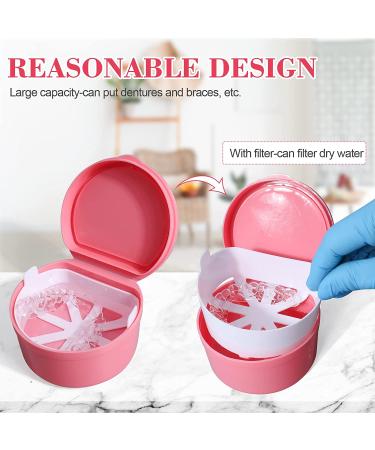 Denture Bath Box with Basket - Complete Clean Care Case for False Teeth, Clear Braces, Night Guards & Retainers - Travel-Friendly Soaking Solution with Free Brush (Pink) - Buy Online on GoSupps.com