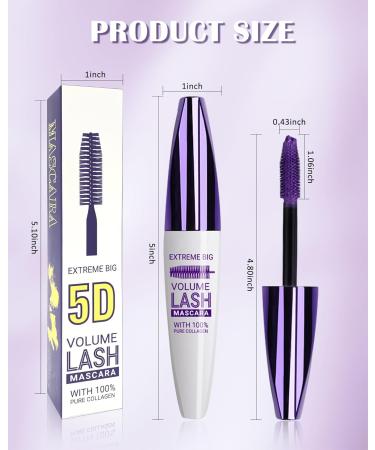5D Silk Fiber Purple Mascara for Eyelashes Waterproof Long Lasting Colored Mascara Liquid Lash Extensions Smudge-Proof Volumizing Lengthening Curling Non-clump Color Tubing Mascara Women Makeup Gift - Buy Online on GoSupps.com