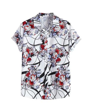 Mens Summer Tropical Shirts Short Sleeve Button Down Hawaiian Elephant T-Shirt Regular Fit Casual Beach Dress Shirt A12-white Large