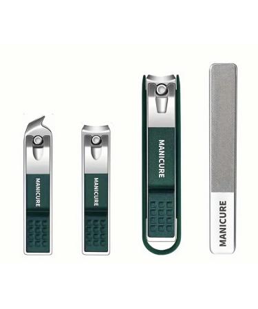 Nail Clippers Set with Nail File Sharp Edge Fingernail and Toenail Clipper Cutter Nail File Thick Nail Trimmer Stainless Steel Toenail Clipper for Manicure and Pedicure (4 Pc Set - Green)