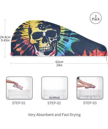 Tie Dye Spiral Skull Hair Towel 2 Pack | Super Absorbent Quick Dry Hair Turbans for Women & Girls - Buy Online on GoSupps.com