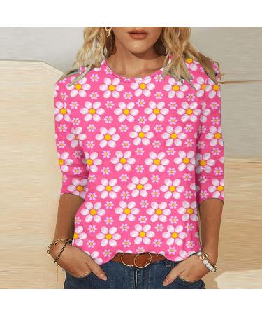oelaio Womens Love Tunic Tops 3/4 Length Sleeve Shirts for Women 2024 Blouses Crewneck Floral Cute Tops Loose Fit Tops Hot Pink#23 Medium - Buy Online on GoSupps.com