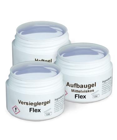 GS-Nails UV Flex Gel Set-3x 15ml Nagel gel for nail art & nail design-adhesive gel medium viscosic assembly gel sealing gel-45ml 3 x 15ml FKM 45 ml (1 Pack)