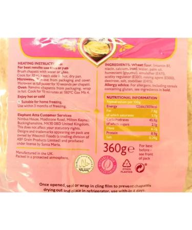 Elephant Atta Made from Medium Chapatti Flour 3x8 Pcs Halal Bread Pack of 3x360g - Buy Online on GoSupps.com