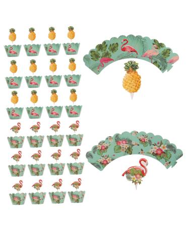 Alipis 24pcs Hawaii Cupcake Wrappers Hawaii Cupcake Toppers Hawaiian Cake Picks Birthday Cupcake Toppers Hawaiian Decor Hawaii Cake Pick Tropical Wedding Decor Leaves Paper Tray