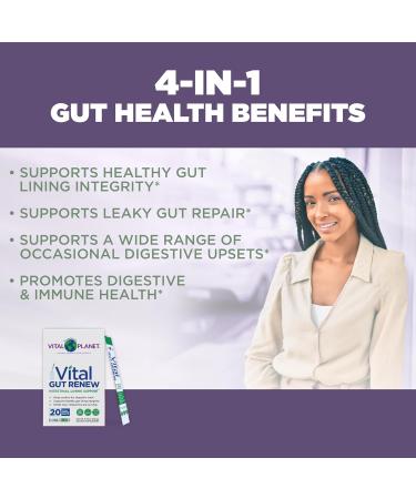 Vital Planet Gut Renew Powder Supplement - Leaky Gut Repair with L-Glutamine Marshmallow Ginger & Aloe Vera | 20 Single Serve Packs | International Shipping Available - Buy Online on GoSupps.com