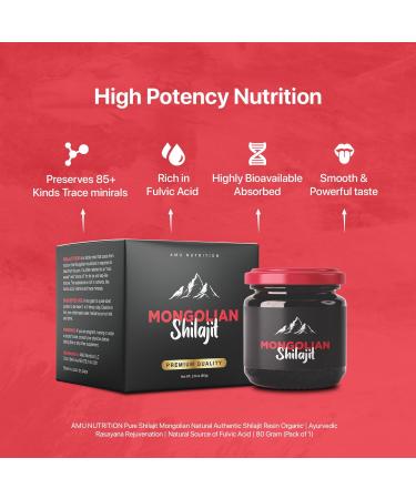 AMU NUTRITION Shilajit Pure Himalayan Organic - Harvested from Mongolia - Shilajit for Men - Natural Source of Fulvic Acid Trace Minerals- 80GR 80 Gram - Buy Online on GoSupps.com