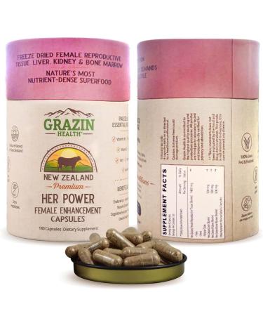 GRAZIN HEALTH - Her Power Female Enhancement Capsules 2900mg Per Serving (180 Count) | Freeze-Dried Female Reproductive Tissue Liver Kidney & Bone Marrow | 100% Grass-Fed New Zealand Sourced