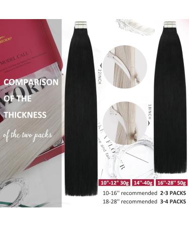 Moresoo Tape In Extensions - Real Hair Black 60CM - Invisible Skin Weft - 20 Pieces 50 Grams - Remy Natural Black #1B - International Shipping Available - Buy Online on GoSupps.com