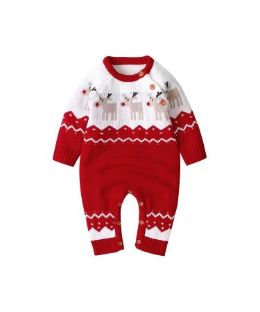 mimixiong Baby Christmas Sweater Romper Knitted Reindeer Jumpsuit Outfits 0-6 Months Red