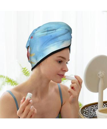Sea and Fish Microfiber Hair Towel - Super Absorbent Coral Velvet Wrap for Long Curly & Thick Hair - Quick Drying Cap for Women - Buy Online on GoSupps.com