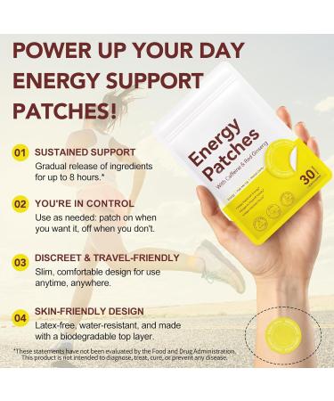 Energy Patches for Adults Men Women - Topical Daily Wellness Awake Energy Patch - Enhanced Focus & Body Support with Caffeine Biotin B5 B3 and B12 - Buy Online on GoSupps.com