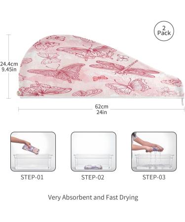 Pink Butterflies Dry Hair Cap Set | 2 Piece Quick Drying Towel & Button Headband | Super Absorbent & Soft - Buy Online on GoSupps.com