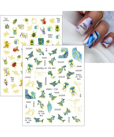 JMEOWIO 9 Sheets Flower Nail Art Stickers Decals Self-Adhesive Spring Floral Letter Nail Supplies Nail Art Design Decoration Accessories - Buy Online on GoSupps.com
