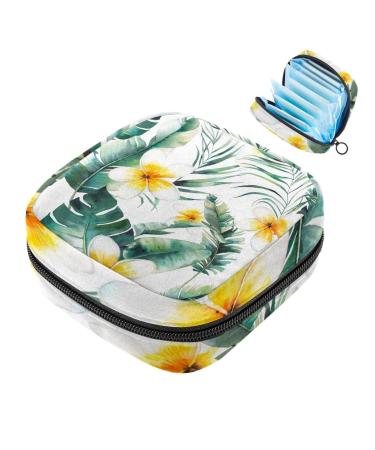 Menstruation pad bag with zipper women's napkin bag tampons collective bags for women and girls (summer palm plumeria flowers)