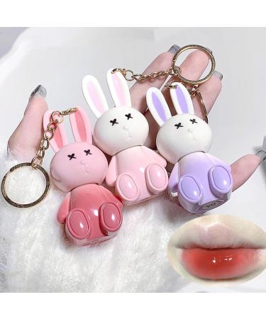 3 Colors Lip Tint Keychain Liquid Lip Tint Stain Set Lovely Lip Gloss Moisturizing Natural Non-Stick Cup Lightweight High Pigment Long-Lasting Vivid Color (C)