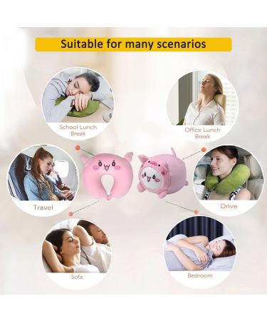 JOYRAVO 2-in-1 Travel Pillow for Kids - Adorable Pink Pig Plushie Converts to U-Shaped Neck Pillow for Ultimate Comfort on Airplane, Train, Bus Trips - Buy Online on GoSupps.com