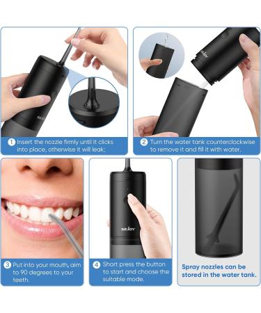 Portable Rechargeable Water Flosser Dental Oral Irrigator - 3 Modes, 3 Jet Tips, 140ml - Black - Buy Online on GoSupps.com