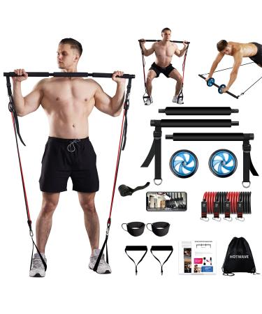 HOTWAVE Pilates Bar Kit with 15 Fitness Accessories.Resistance Bands Strength Training. Ab Roller for Abs Workout.Portable Home Gym for Man and Women