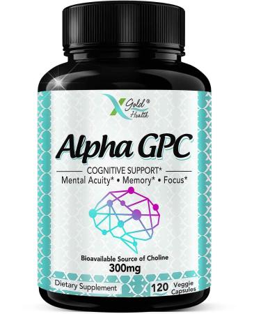 Alpha GPC Choline Supplement 600mg, 99%+ Highly Purified, Highly Bioavailable Source of Choline,120 Veggie Capsules, Cognitive Enhancer Nootropic, Supports Memory & Brain Function, Boosts Focus & Mood 120 Count (Pack of 1)