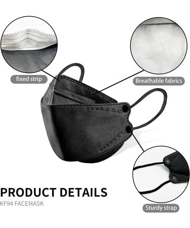 50pcs 4-Ply KF94 Black Face Masks | Breathable 3D Design | Protective Face Filter | No Pain Earloop - Buy Online on GoSupps.com