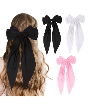 3 PCS Hair Bows for Women Black Bow Hair Ribbons for Women Bow Hair Clips Hair Barrettes for Women Hair Accessories for Women Cute Accessories Bow Butterfly Hair Clips (Black White Pink)