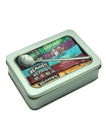 Beanies Flavoured Instant Coffee Sachets - 20 Sticks Mixed Varieties - Bundle with TinTastic Silver Refillable Lid Tin and Latte Spoon - Quick and Tasty On-the-Go