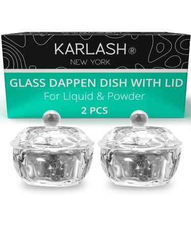 Karlash Nail Art Acrylic Liquid Powder Dappen Dish With Lid Clear Glass Crystal Cup Glassware Tools Glass Dappen Dish Nail Crystal Bowl Glass (Pack of 2)