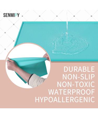 Senmipy Silicone Dog Food Mat - Waterproof, Non-Slip, BPA Free - 23x15 Inch Turquoise Pet Mat for Food and Water Bowls - Buy Online on GoSupps.com