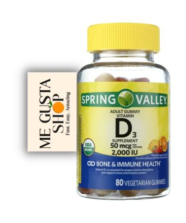 Immune System Vitamin D3 Spring Valley Gummy 2000 IU for Bone Strength Heart Health 80 Ct Includes Me Gustas Sticker