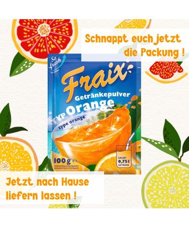 FRAIX Orange Powder Drinks 50 Pack (50 x 100g) - Instant Fruit Powder with Fruity Flavour - Perfect Fruit Powder for On the Go Birthday Parties - Buy Online on GoSupps.com