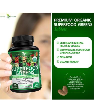 Potent Garden Organic Superfood Greens Fruit and Veggies Supplement Rich in Vitamins & Antioxidants with Alfalfa Beet Root & Tart Cherry to Boost Energy Immunity & Gut Health Greens Tablets 60 Ct - Buy Online on GoSupps.com