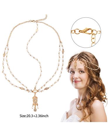 Gold Boho Head Chain Jewelry with Coins, Pearls, and Tassels - 8-Piece Set for Festivals, Proms, Weddings - Women and Girls (Style A) - Buy Online on GoSupps.com