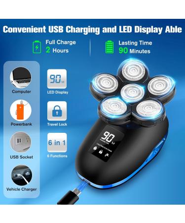 7D Bald Head Shavers for Men - Rechargeable 6-in-1 Waterproof Grooming Kit | LED Display Cordless Electric Razor - Buy Online on GoSupps.com