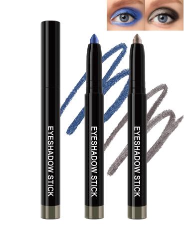 Lestpola Glitter eyeshadow stick 2 pieces bluegray glitter eyeshadow stick with sharpener waterproof longlasting cream smooth Shimmer Crayon eyeliner highly pigmented sparkling eye makeup