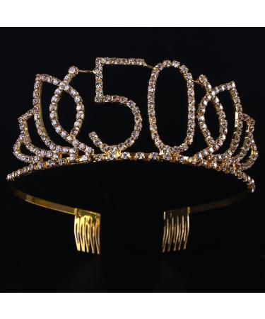 Frcolor 50th Birthday Tiara - Crown Diadem with Crystal Rhinestones & Hair Comb - Elegant Gift for Women (Gold) - Buy Online on GoSupps.com