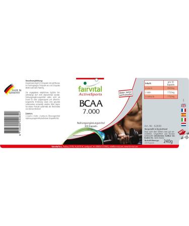 Fairvital BCAA 7000 - 300 Vegan Capsules | High Dose Essential Amino Acids (Leucine Valine Isoleucine) for Optimal Performance - Buy Online on GoSupps.com