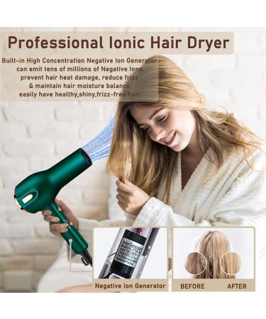 Professional Ionic Hair Dryer with Diffuser - Fast Drying, 3 Heat/2 Speed Settings, Cool Shot Button - Green - Buy Online on GoSupps.com