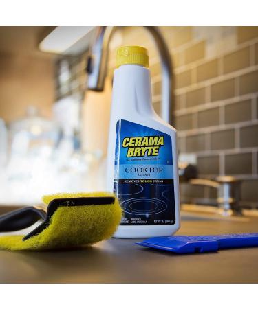 Cerama Bryte Cooktop Cleaning Kit - 10 oz. Cleaner, 2 Pads, 1 Tool, 1 Scraper - White - Buy Online on GoSupps.com