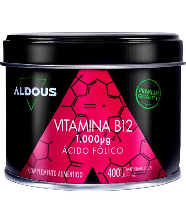 Vegan Vitamin B12 and Folic Acid | 400 Tablets | Vitamin B12 1000 mcg + 400 mcg Folic Acid | Intense Fatigue Vitamin | Immune System and Defenses | + 1 Year of Treatment