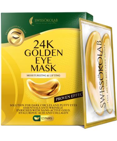SWISSKOLAB Under Eye Patches For Puffy Eyes 24k Gold Eye Mask For Dark Circles And Puffiness Collagen Eye Gel Pads Moisturizing & Reducing Wrinkles Anti-Aging Hyaluronic Acid (Package May Vary)