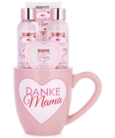 Brubaker Cosmetics - Thanks Mama - 5 -part bathing and shower set with roses vanilla fragrance - bathing set mother gift in pink cup with heart decor pink gift set in cup - Buy Online on GoSupps.com