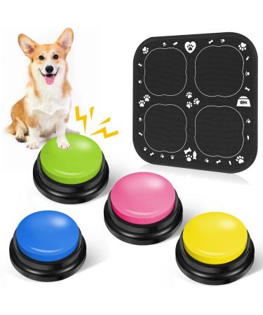 Reaque buzzer with recording function 4 pieces of buzzer with sound buzzer with rubber mat sound button for dogs buzzer with recording function for interaction with dogs 4 pieces of buzzer with space