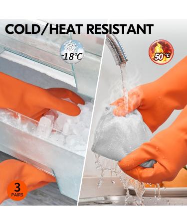 VGO RB2186: 3 Pairs of Orange Reusable Kitchen & Household Gloves - Thick Long Sleeve Ideal for Cleaning - Buy Online on GoSupps.com