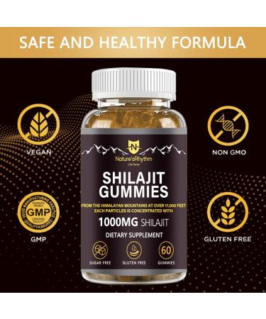 Nature's Rhythm Shilajit Gummies 1000mg with Fulvic Acid | 60 Gummies for Energy & Immunity Support for Men & Women | Rich in 80+ Trace Minerals Vegan Non-GMO - Buy Online on GoSupps.com